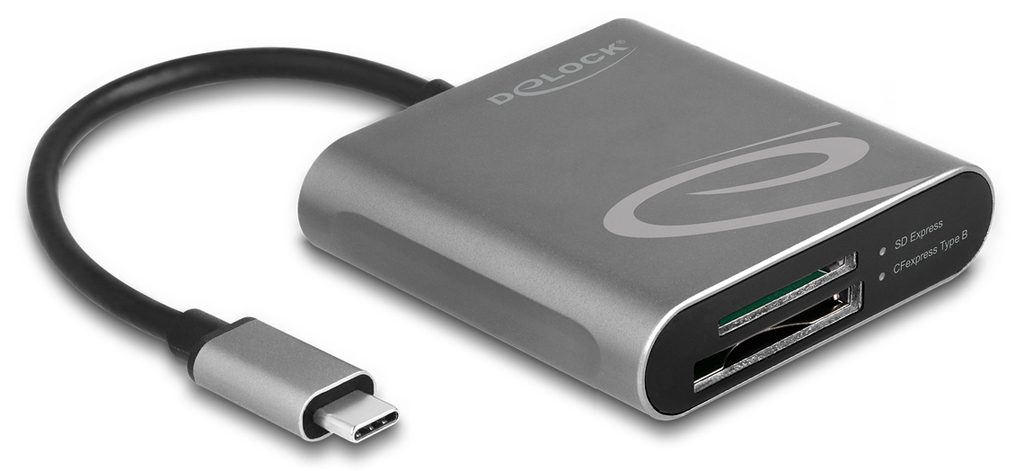 Mit dem Delock 91000 nutzen wir einen schnellen USB Type-C Card Reader für SD Express / CFexpress (Bildquelle: Delock).