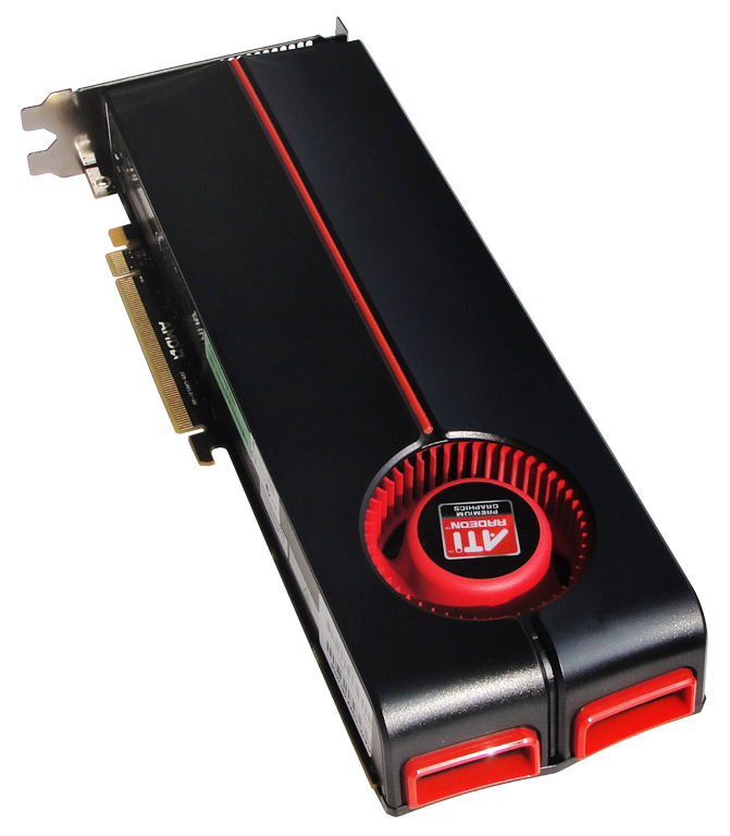 Die edel-grafikkarten Radeon HD 5870 mit Dual-Slot-Kühlkörper auf der Oberseite.