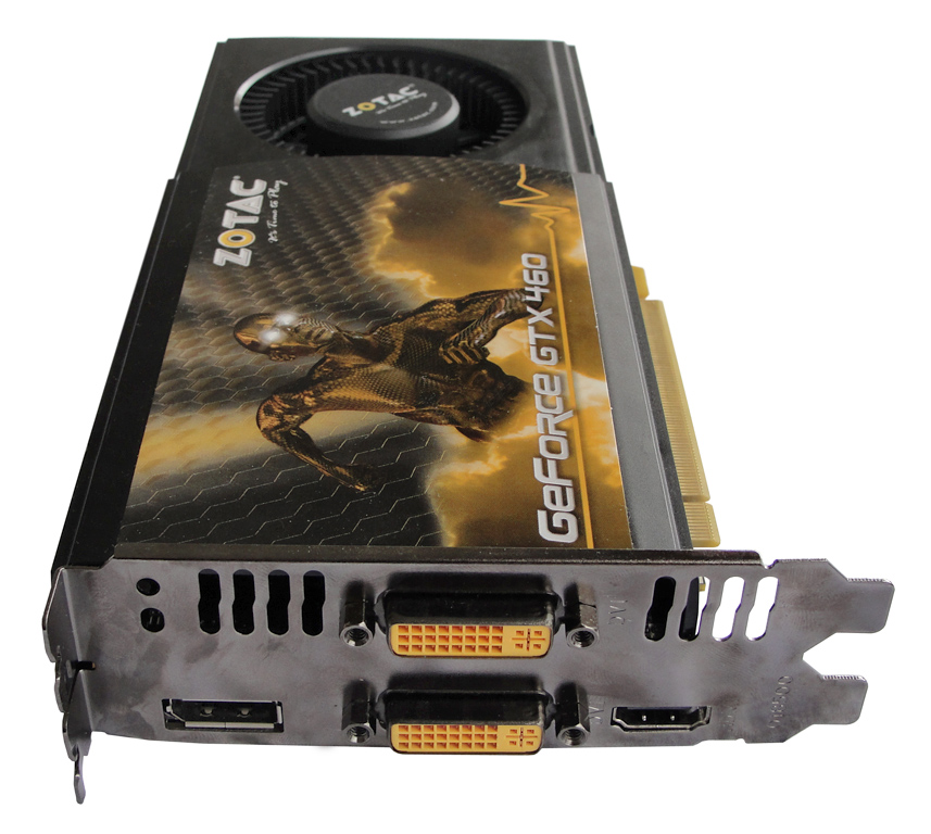 ZOTACs GeForce GTX 460 von der Unterseite und im Profil.