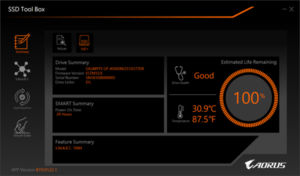 Mit der SSD Tool Box steht die passende Wartungs-Software parat (Bild: Gigabyte).