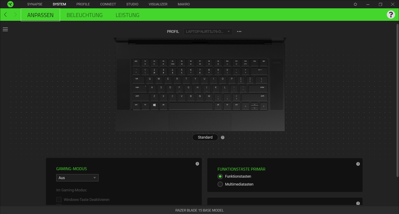 Razer-Software zur RGB-Konfiguration.