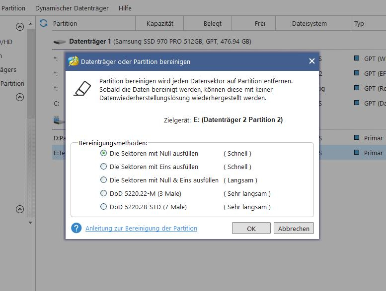 Laufwerks-Bereinigung in Partition Wizard