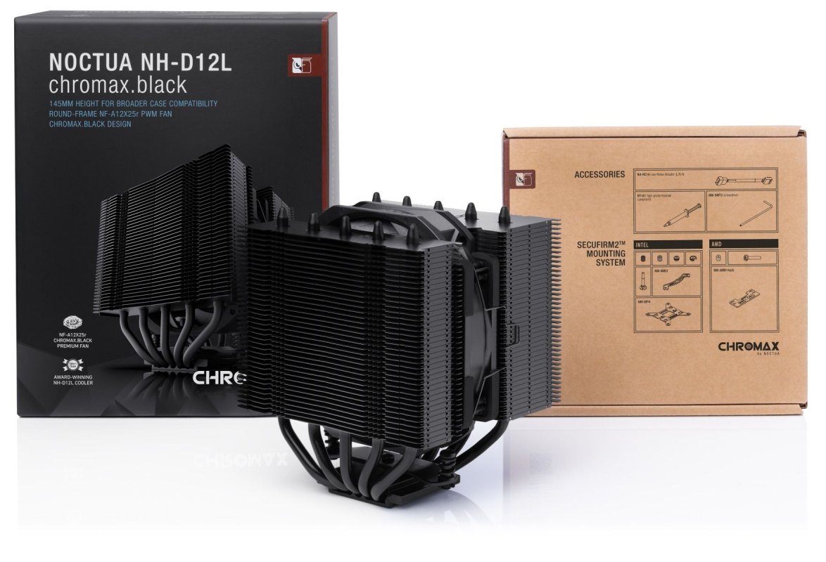 Noctua stellt NH-D12L chromax.black CPU-Kühler vor.