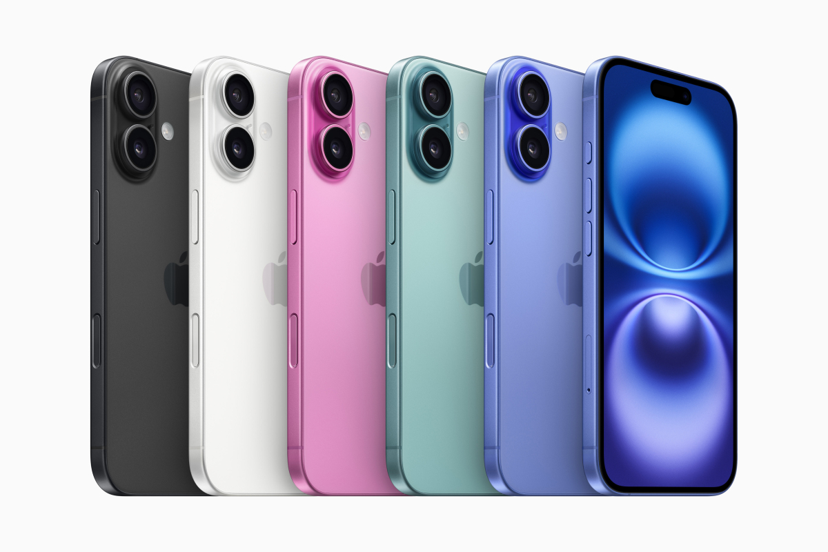 Das iPhone 16 und das iPhone 16 Plus sind in fünf kräftigen Farben erhältlich.